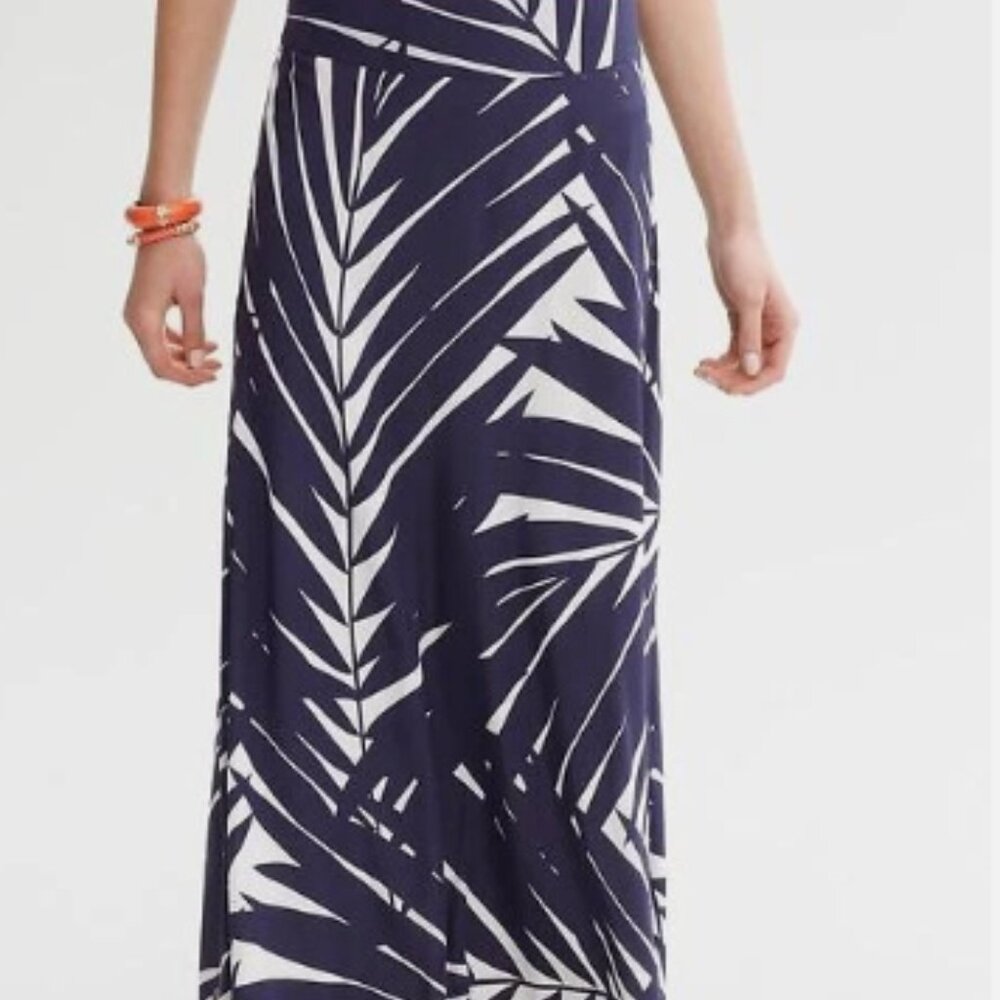 Banana Republic  I Navy and White Palm Leaf A-Line 100% Silk Skirt SZ  8